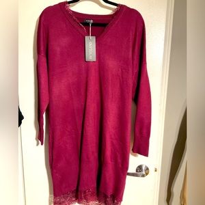 In’Voland women’s plus size lace front V neck knit cover sweater 3/4 sleeve